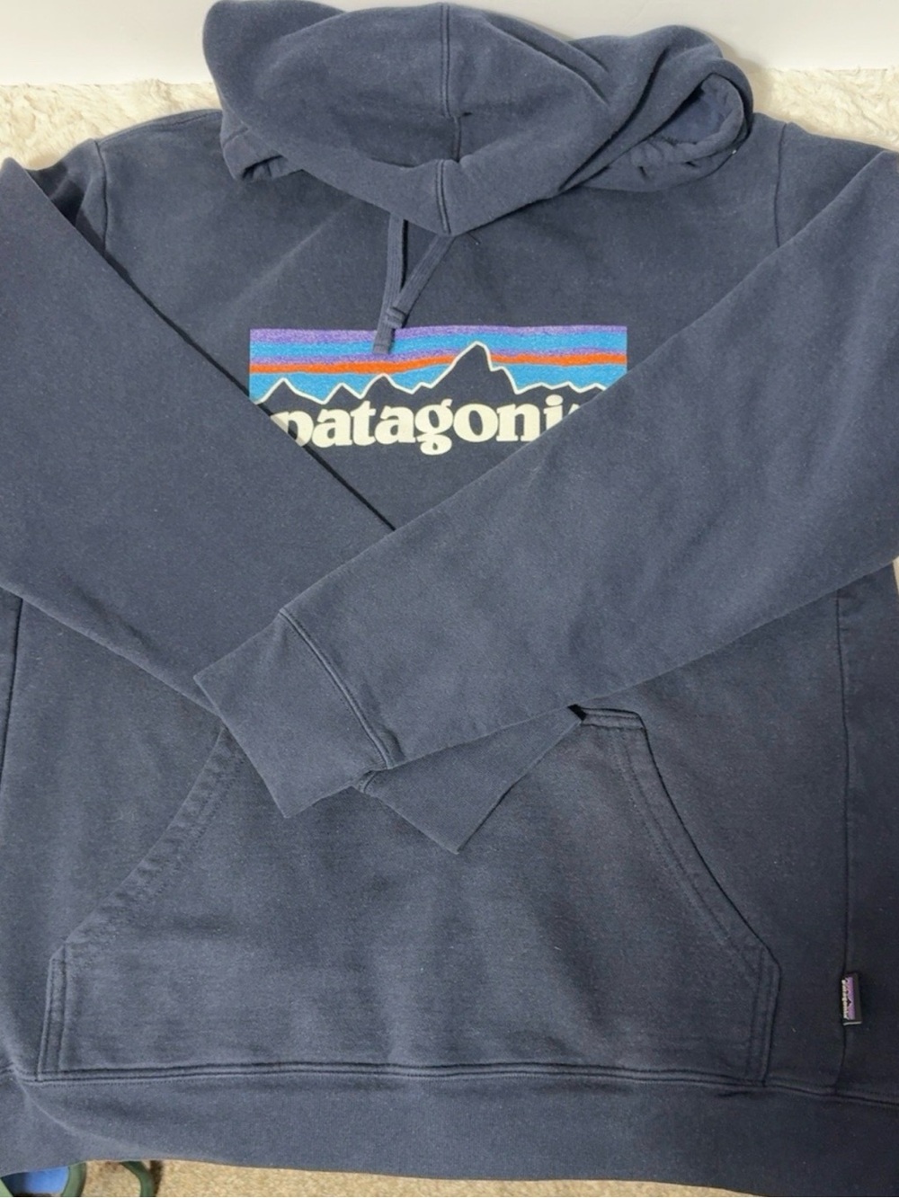 Patagonia Navy Hoodie with Multicolor Logo size W Xl y Men L